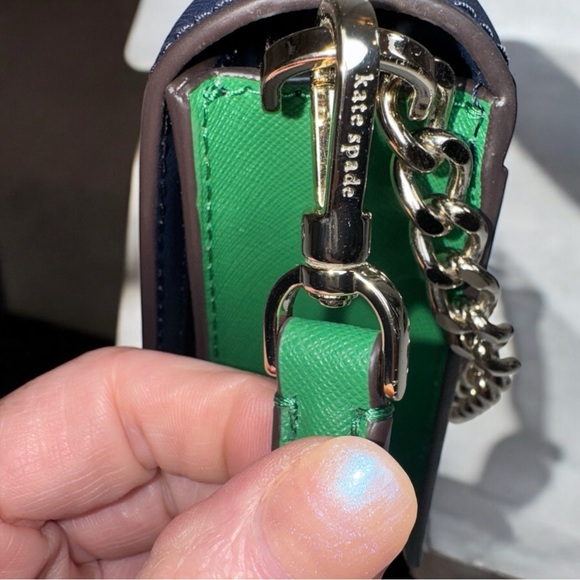 Kate Spade Navy & Green Crossbody | J183 | Gold Chain Strap | Like New - Picture 11 of 14